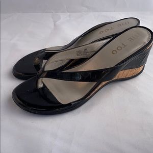 Me Too post patent cork wedge flip-flops